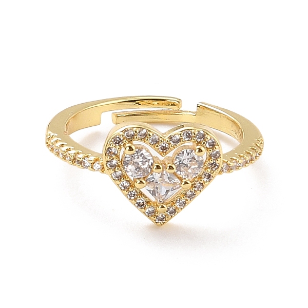 

PandaHall Heart Cubic Zirconia Adjustable Finger Ring for Valentine's Day, Real 18K Gold Plated Brass Ring, Cadmium Free & Lead Free, Clear...