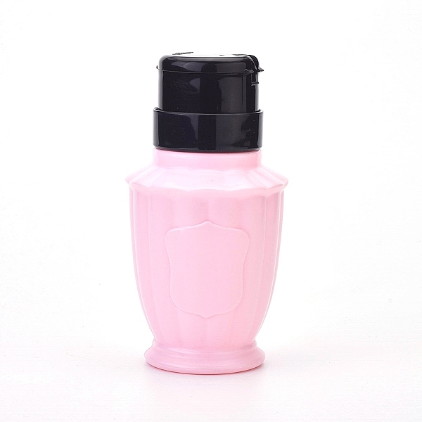 PandaHall Empty Plastic Press Pump Bottle, Nail Polish Remover Clean Liquid Water Storage Bottle, with Flip Top Cap, Pink, 13.2x6.8cm...