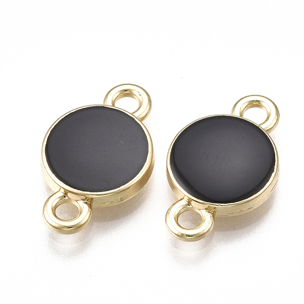 

PandaHall Alloy Links connectors, with Enamel, Flat Round, Light Gold, Black, 16.5x10x3mm, Hole: 2mm Alloy+Enamel Flat Round Black