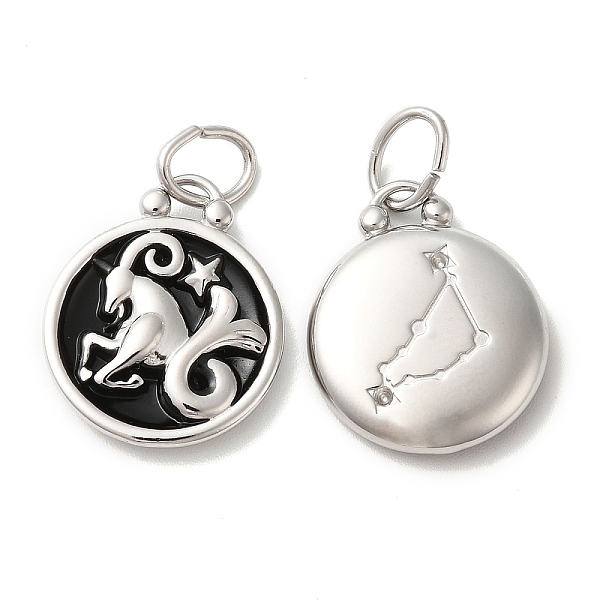 

PandaHall 304 Stainless Steel Enamel Pendants, with Jump Ring, Flat Round with Constellation, Stainless Steel Color, Capricorn..., Black