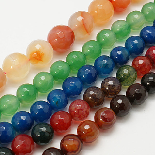 

PandaHall Natural Agate Beads Strands, Dyed, Faceted, Round, Mixed Color, 6mm, Hole: 1mm Natural Agate Round Multicolor