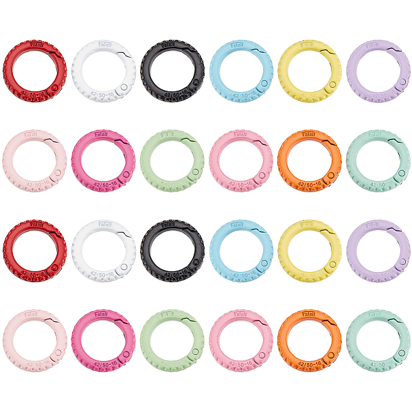

PandaHall 24Pcs 12 Colors Zinc Alloy Spring Gate Rings, Round Wheel, Mixed Color, 25x5mm, 2pcs/color Alloy Multicolor
