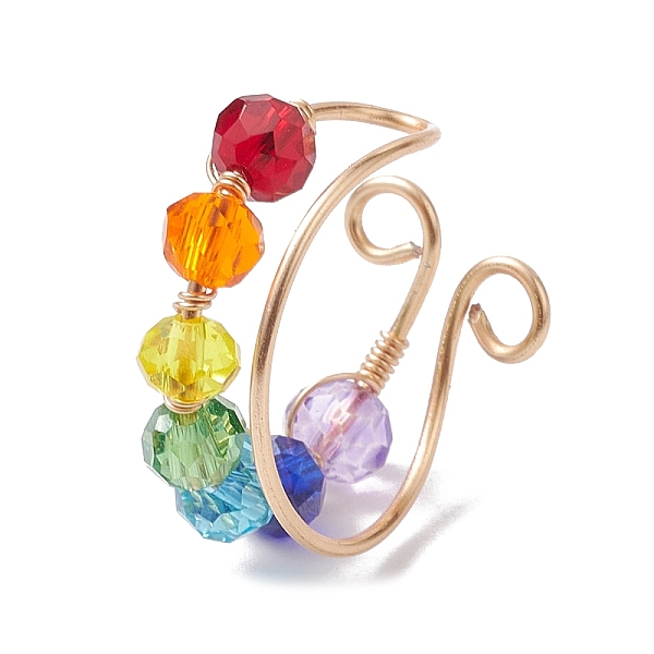 

PandaHall Colorful Glass Cuff Earrings, with Copper Wire, Golden, 17.5x11.5x19.5mm Glass
