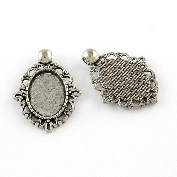 

PandaHall Tibetan Style Zinc Alloy Pendant Cabochons Settings, Lead Free & Cadmium Free, Oval, Antique Silver, Tray: 18x13mm, 32.7x24x2mm...