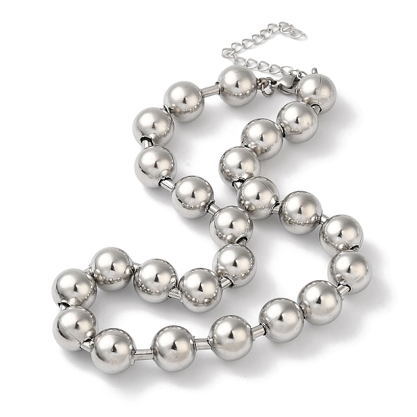 

PandaHall 304 Stainless Steel Round Beads Necklace for Women, Stainless Steel Color, 14.76x0.39 inch(37.5x1cm) 304 Stainless Steel Round