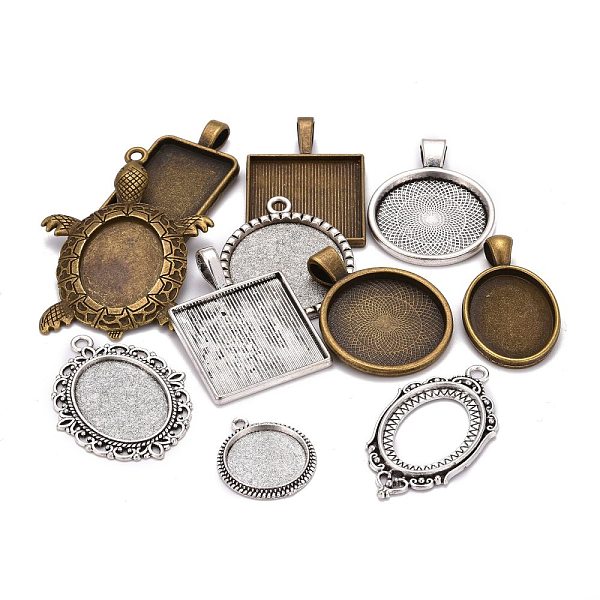 

PandaHall Alloy Pendant Cabochon Settings, Mixed Shapes, Mixed Color, Tray: 14~40x11~31mm, 22~67x12.5~51x1.5~5mm, Hole: 2~9mm Alloy Mixed...