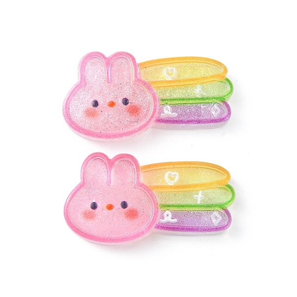 

PandaHall Translucent Resin Cabochons, Glitter Rabbit with Rainbow, Pearl Pink, 17.5x33x6mm Resin Rabbit