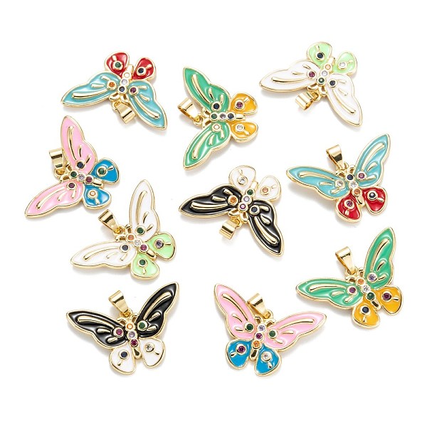 

PandaHall Brass Micro Pave Cubic Zirconia Pendants, with Enamel, Real 18K Gold Plated, Long-Lasting Plated, Butterfly, Mixed Color..., Multicolor