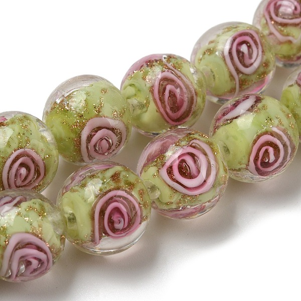

PandaHall Olycraft Handmade Gold Sand Lampwork Beads Strands, Round, Vortex Pattern, Green Yellow, 12mm, Hole: 2mm, about 30pcs/box Lampwork...