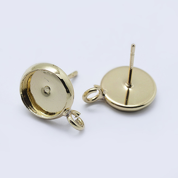 

PandaHall Brass Stud Earring Settings, with Loop, Flat Round, Golden, Tray: 8mm, 14x10mm, Hole: 2mm, Pin: 0.8mm Brass Flat Round