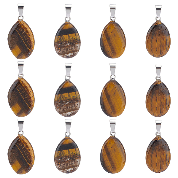 

PandaHall UNICRAFTALE 16Pcs Natural Tiger Eye Pendants Teardrop Charm Gemstone Pendants with Platinum Tone Brass Findings Hole 2x7mm...