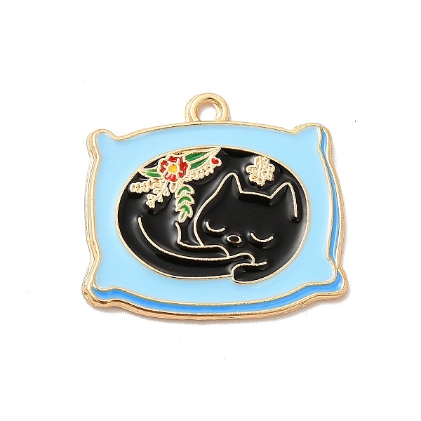 

PandaHall Alloy Enamel Pendants, Light Gold, Sleeping Cat Charm, Light Sky Blue, 22x25x1.5mm, Hole: 2mm Alloy+Enamel Cat Shape