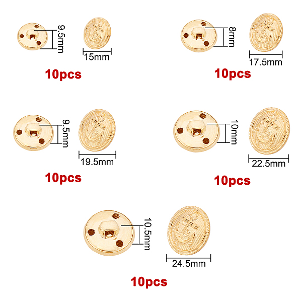 

PandaHall OLYCRAFT 50Pcs Metal Blazer Buttons Vintage Shank Buttons Half Round with Anchor Pattern 3-Hole Metal Button Set 15mm 17mm 19mm...