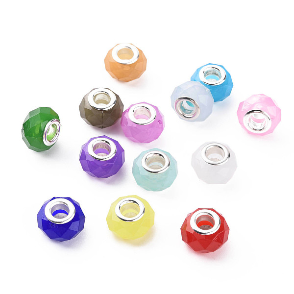 

PandaHall Resin European Beads, Large Hole Beads, with Silver Tone Brass Double Cores, Faceted, Rondelle, Mixed Color, 14x9mm, Hole: 5mm..., Multicolor