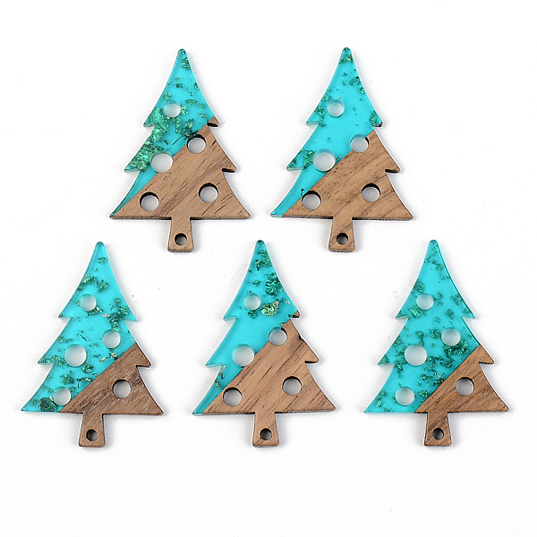 

PandaHall Transparent Resin & Walnut Wood Pendants, with Foil, Christmas Tree with Round, Deep Sky Blue, 40x28x3mm, Hole: 2mm Resin+Wood...