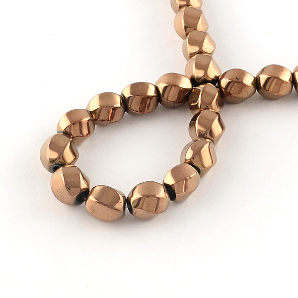 

PandaHall Electroplate Non-magnetic Synthetic Hematite Bead Strands, Twist Round, Copper Plated, 8x7mm, Hole: 1mm, about 52pcs/strand, 15.8...