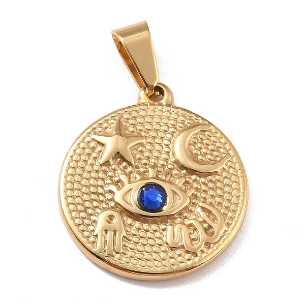

PandaHall 304 Stainless Steel Pendants, with Rhinestone and 201 Stainless Steel Bails, Flat Round, Golden, 23x20.5x3.5mm, Hole: 3.5x7mm..., Blue