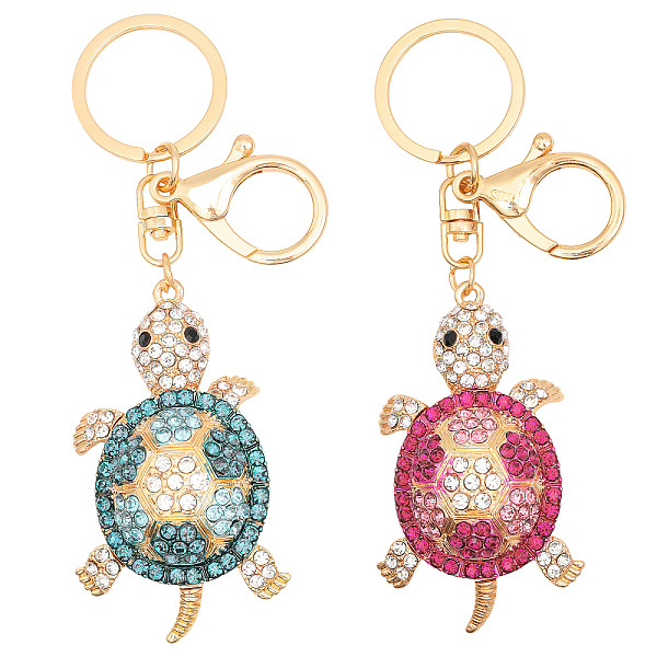 

PandaHall CHGCRAFT 2Pcs 2 Colors Cute Tortoise Rhinestone Pendant Keychain, with Alloy Findings, for Woman Bag Car Ornaments, Mixed Color..., Multicolor