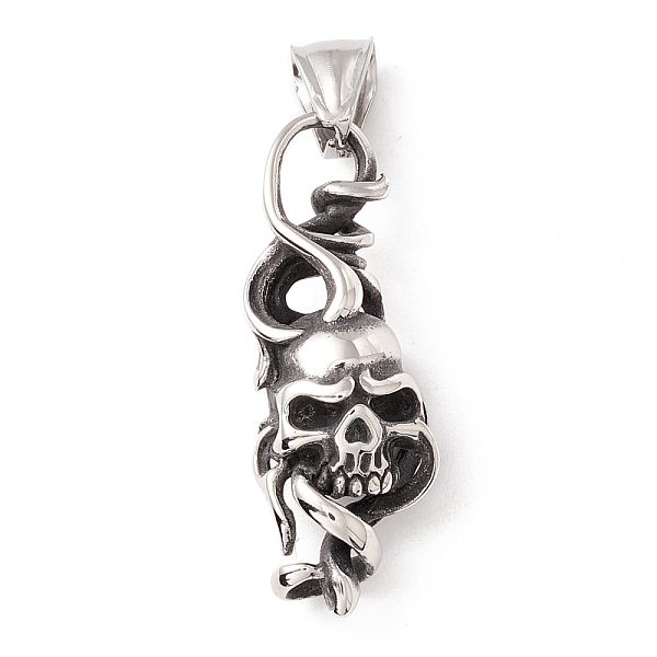 

PandaHall 304 Stainless Steel Pendants, Skull, Antique Silver, 38.5x14x11mm, Hole: 8.5mm 304 Stainless Steel Skull