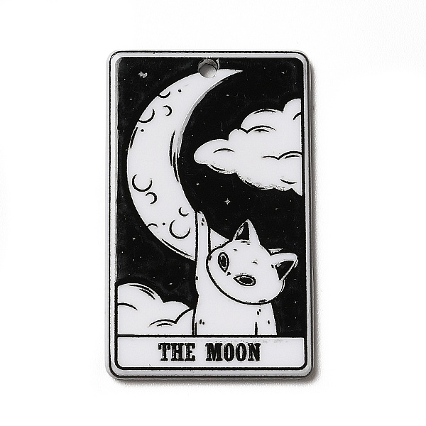 

PandaHall Tarot Theme Printed Acrylic Pendants, Rectangle with Cat Pattern Charms, The Moon XVIII, 39x24x2.5mm, Hole: 1.8mm Acrylic Tarot..., Black
