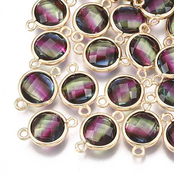 

PandaHall Glass Links, with Brass Findings, Faceted, Flat Round, Golden, Colorful, 17.5x11.5x5mm, Hole: 1.5mm Glass Flat Round