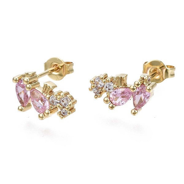 

PandaHall Brass Micro Pave Cubic Zirconia Stud Earrings, with Ear Nuts, Teardrop, Cadmium Free & Nickel Free & Lead Free, Pearl Pink, Real...
