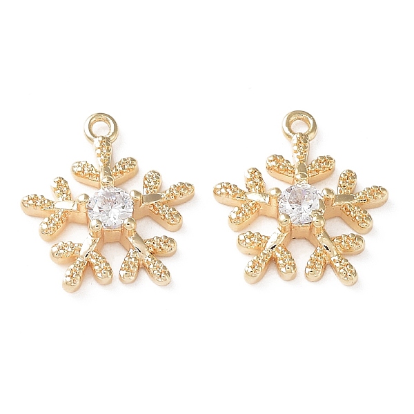 

PandaHall Brass Glass Charms, Christmas Snowflake, Real 18K Gold Plated, 13x12x3mm, Hole: 1mm Brass+Glass Snowflake Clear