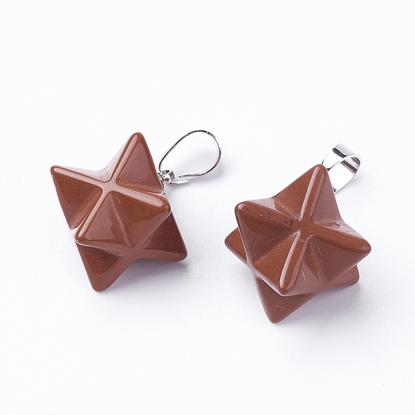 

PandaHall Natural Red Jasper Pendants, Brass Finding, Merkaba Star, Platinum, 23~24x19~21mm, Hole: 5x7mm Red Jasper Star