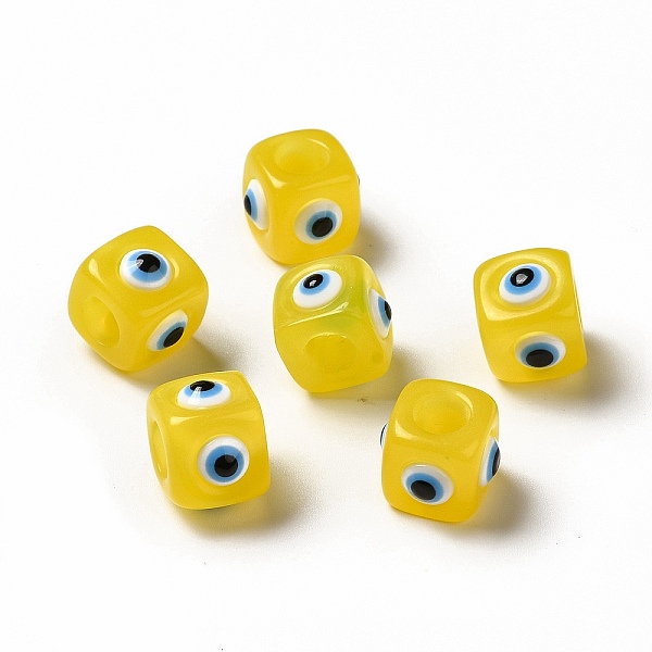 

PandaHall Resin Evil Eye European Beads, Large Hole Bead, Cube, Gold, 12.5x14~14.5x14~14.5mm, Hole: 6mm Resin Cube Gold