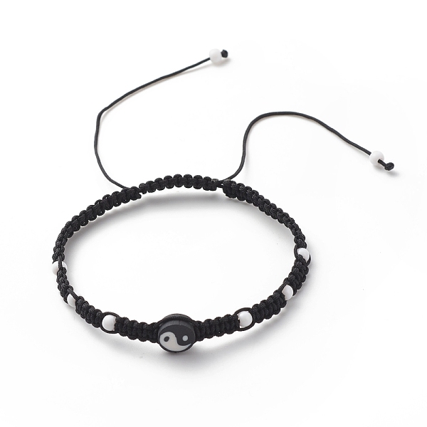 

PandaHall Polymer Clay Yin Yang & Acrylic Braided Bead Bracelet, Adjustable Bracelet for Women, Black and White, Inner Diameter: 2-1/8~4-3/8...