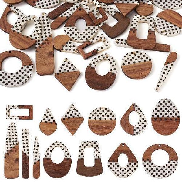 

PandaHall 26Pcs 13 Styles Printed Opaque Resin & Walnut Wood Pendants, Geometric Charms with Polka Dot Pattern, Mixed Shapes, White...