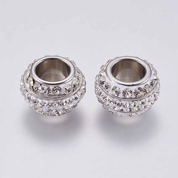 

PandaHall 304 Stainless Steel Beads, with Polymer Clay Rhinestone, Large Hole Beads, Rondelle, White, Stainless Steel Color, 16x10mm, Hole...
