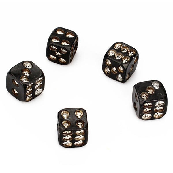 PandaHall Resin 6 Sided Dices, Cube with Skull, for Table Top Games, Role Playing Games, Math Teaching, Halloween Theme, Silver & Black...