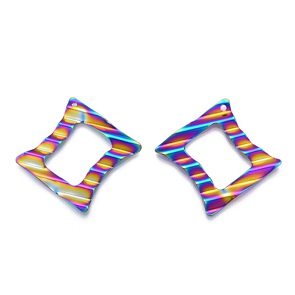 

PandaHall Ion Plating(IP) 304 Stainless Steel Pendants, Rhombus Charm, Rainbow Color, 38.5x38.5x2mm, Hole: 1.6mm, Side Length: 28mm 304...