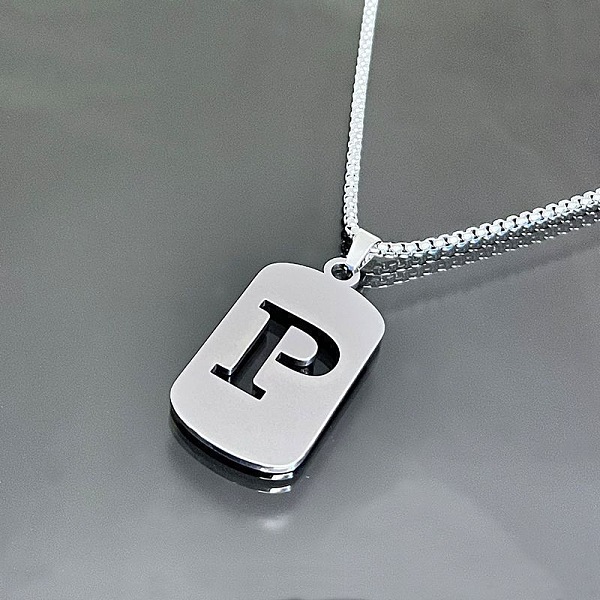 

PandaHall Titanium Steel Box Chain Necklaces, Rectangle with Letter P Pendant Necklaces Stainless Steel Letter P