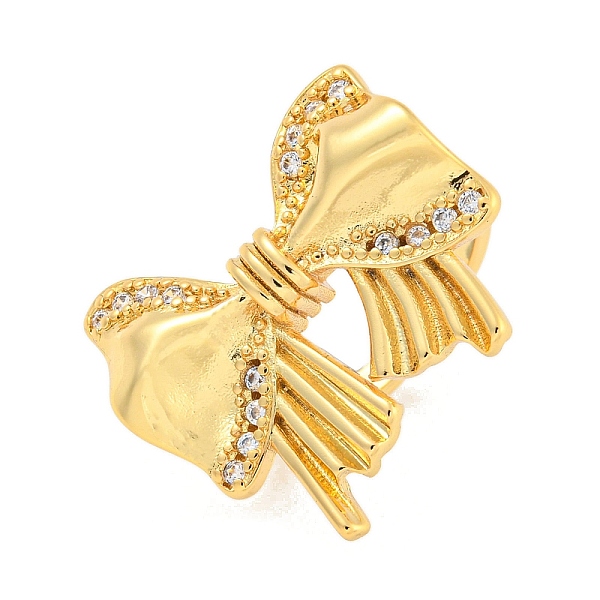 

PandaHall Brass Micro Pave Clear Cubic Zirconia Bowknot Open Cuff Ring for Women, Real 18K Gold Plated, Adjustable, bowknot: 22x24.5mm...