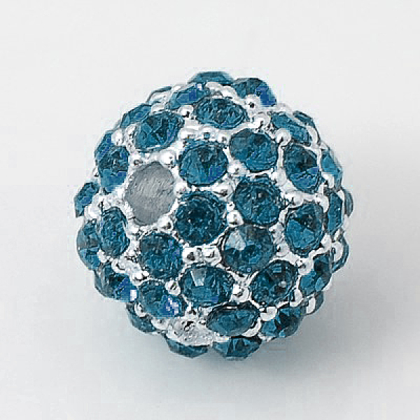 

PandaHall Alloy Rhinestone Beads, Grade A, Round, Silver Color Plated, Blue Zircon, 10mm, Hole: 2mm Alloy+Rhinestone Round Cyan