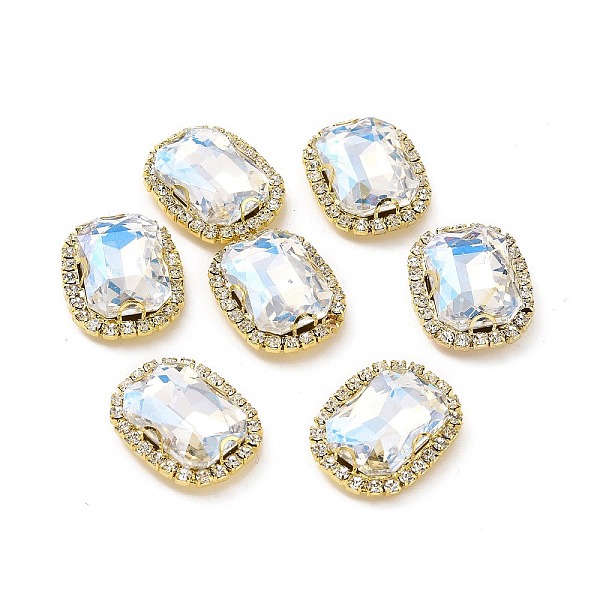 

PandaHall Rectangle Octagon Sew on Rhinestone, Faceted Glass Rhinestone, Multi-Strand Links, with Golden Tone Brass Rhinestone Settings..., Clear