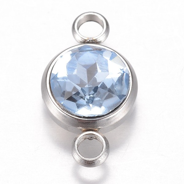 

PandaHall Glass Links connectors, Faceted, with 304 Stainless Steel Findings, Flat Round, Stainless Steel Color, Light Sapphire..., Cyan