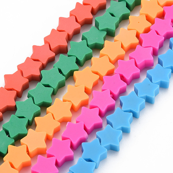 

PandaHall Handmade Polymer Clay Bead Strands, Star, Mixed Color, 8.5~9x9~9.5x4~5mm, Hole: 1.6mm, about 40pcs/strand, 12.40 inch~12.80 inch..., Multicolor