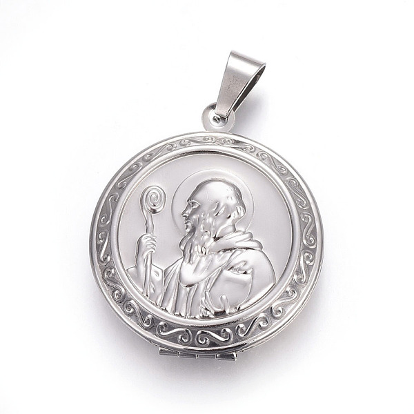

PandaHall 304 Stainless Steel Locket Pendants, Photo Frame Charms for Necklaces, Flat Round with Saint, Stainless Steel Color, 35.5x31x9mm...