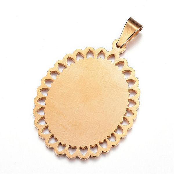 

PandaHall 304 Stainless Steel Lady of Guadalupe Pendants, with Rhinestones and Glass, Oval with Virgin Mary, Golden, 44x33x2.5mm, Hole...