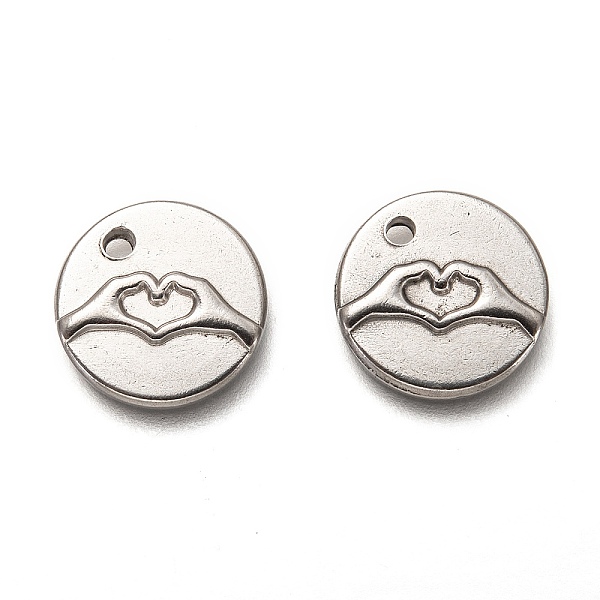 

PandaHall 304 Stainless Steel ASL Charms, Flat Round with Finger Heart, Stainless Steel Color, 15x2mm, Hole: 1.8mm 304 Stainless Steel Flat...