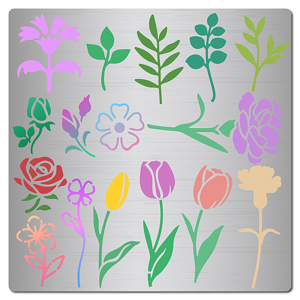 

PandaHall GORGECRAFT 16cm Metal Flower Leaves Stencil Rose Tulip Carnation Pattern Templates Reusable Stainless Steel Painting Stencils...