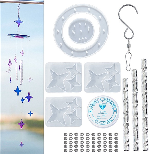 

PandaHall DIY Heart Wind Chime Making Kits, including 5Pcs Silicone Molds, 48Pcs Brass Beads, 1Pc Stainless Steel S Hooks, 1 Roll Crystal..., White