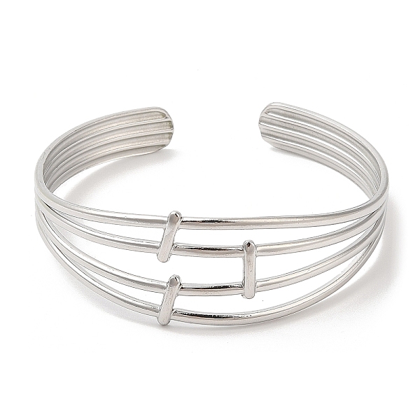 

PandaHall 304 Stainless Steel Multi Line Cuff Bangles for Women, Stainless Steel Color, Inner Diameter: 2-1/4 inch(5.6cm) 304 Stainless...