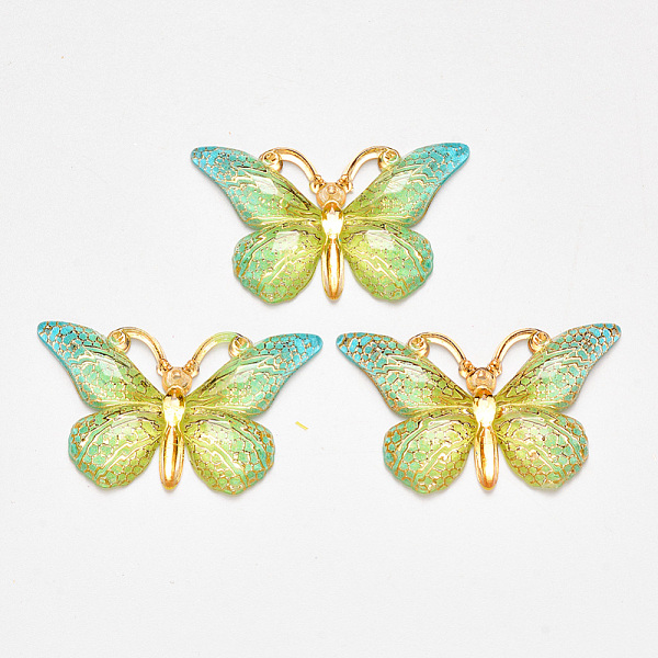

PandaHall Transparent Acrylic Pendants, with Plated Bottom, Butterfly, Lime, 23x38x5mm, Hole: 1.2mm Acrylic Butterfly Green