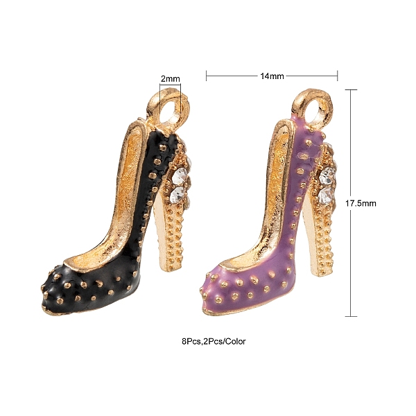 

PandaHall 8Pcs 4 Colors Alloy Enamel Stilettos Pendants, with Rhinestone, High-heeled Shoes, Light Gold, Mixed Color, 17.5x14x6mm, Hole: 2mm..., Multicolor