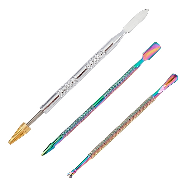 PandaHall 3Pcs Gorgecraft Triangle Head Stainless Steel UV Gel Nail Polish Remover Cleaner, Manicure Pedicure Cuticle Tools, Mixed Color...