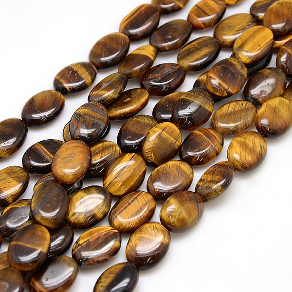 PandaHall Natural Gemstone Tiger Eye Beads Strands, Flat Oval, 18x13x5mm, Hole: 1.5mm, about 20pcs/strand, 15.74 inch Tiger Eye Oval